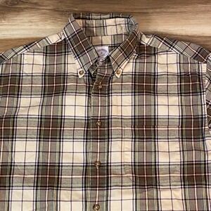 Brooks Brothers Mens Plaid Button Down Shirt Medium Twill Long Sleeve Casual